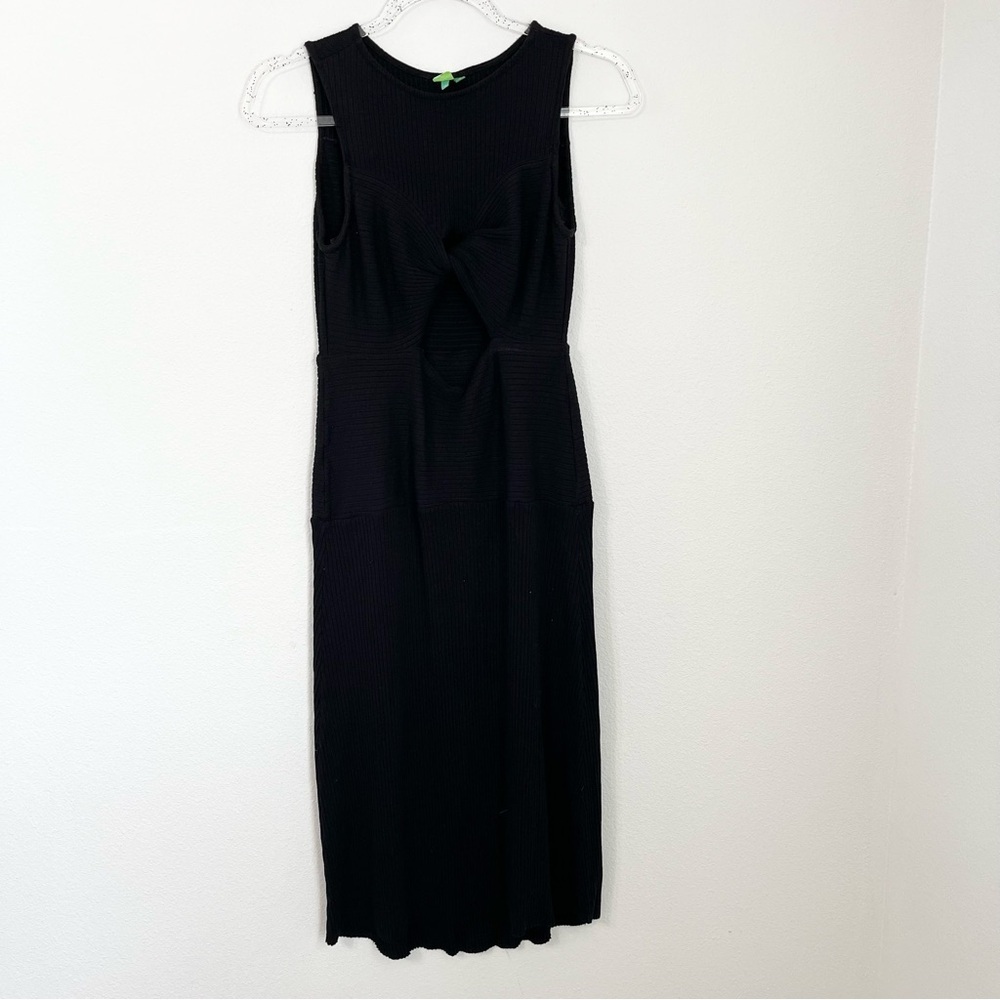 Farm Rio Sleevless Black Ribbed Sweater Dress with Knot in The Front Size M